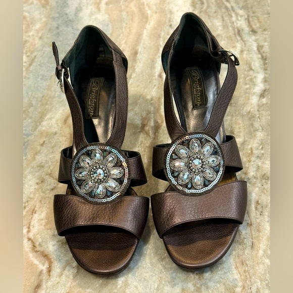 Women’s BRIGHTON Viva pewter metallic rhinestone heeled sandals- Size 11 - Picture 1 of 9